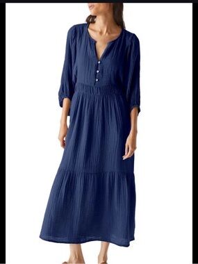 Michael Stars Felicity Gauze Midi Dress "Nocturnal" navy size XS